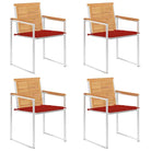 Houten tuinstoelen van massief teakhout met roestvrij staal elementen - Rood / 4 - Tuinstoelen
