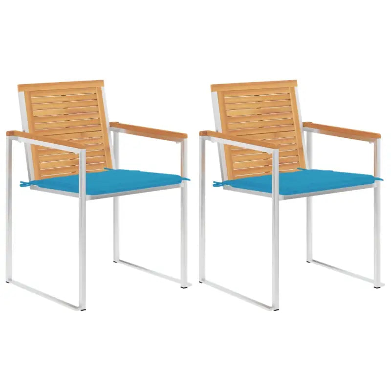 Houten tuinstoelen van massief teakhout met roestvrij staal elementen - Blauw / 2 - Tuinstoelen