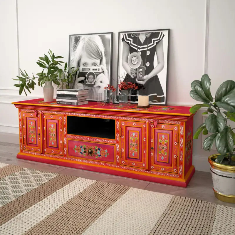 Houten Tv-meubel met decoratieve details van massief mangohout - Tv-meubels