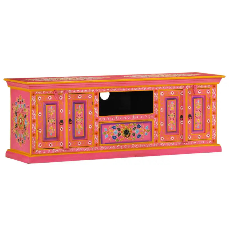 Houten Tv-meubel met decoratieve details van massief mangohout - Roze / 1 / 110 cm - Tv-meubels