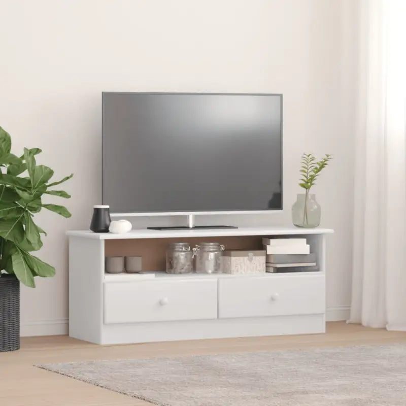 Houten TV-meubel van massief grenenhout met houten knopen - Wit / 1 - Tv-meubels
