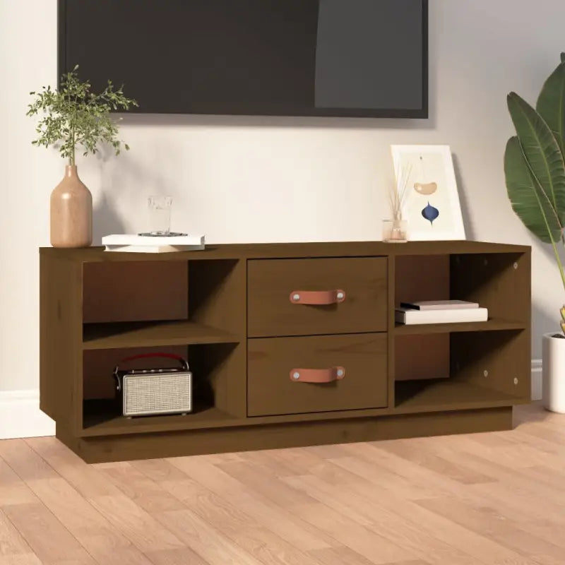 Houten TV-meubel van massief grenenhout met trendy ontwerp - Honingbruin / 1 - Tv-meubels
