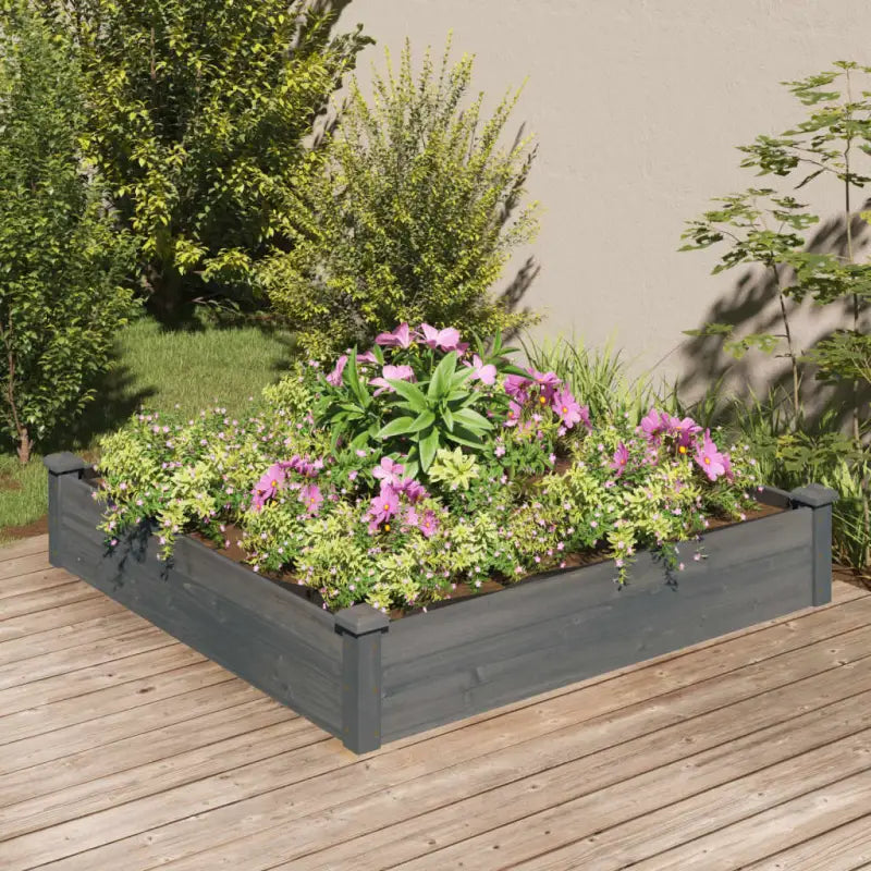 Houten verhoogd plantenbak van massief vurenhout met open bodem - Grijs / 120 x 120 x 25 cm / 1 - Bloempotten &