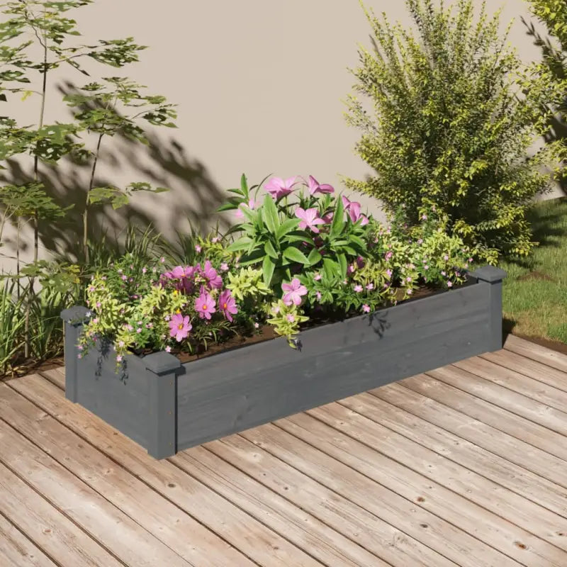 Houten verhoogd plantenbak van massief vurenhout met open bodem - Grijs / 120 x 45 x 25 cm / 1 - Bloempotten &