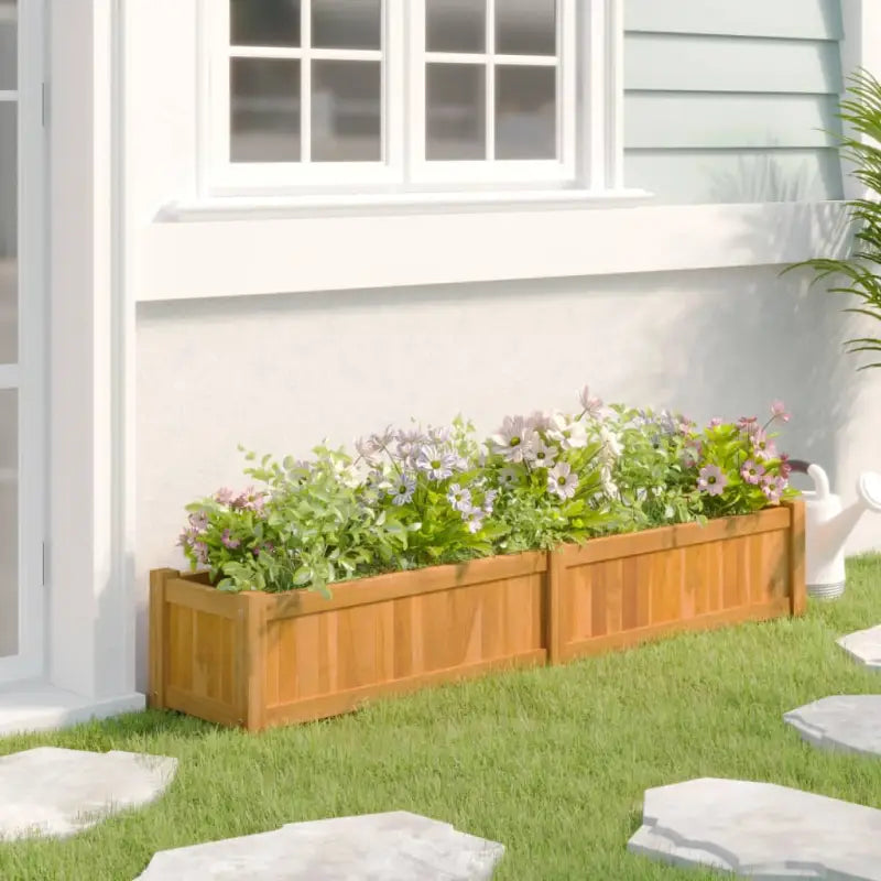 Houten verhoogde plantenbak in massief teakhout voor tuindecoratie - 150 x 30 x 25 cm / 1 - Bloempotten & plantenbakken