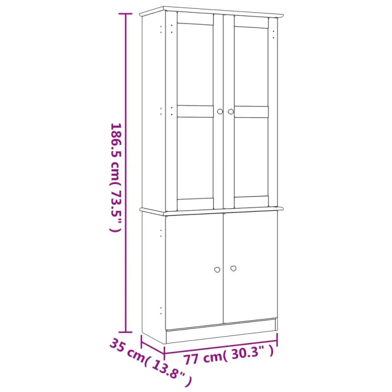 Houten vitrinekast met massief grenenhout en houten knoppen - Dressoirs & buffetkasten