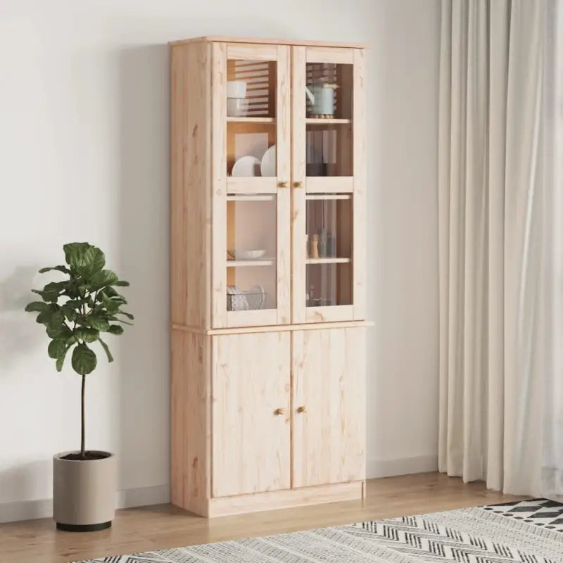 Houten vitrinekast met massief grenenhout en houten knoppen - Naturel / 1 - Dressoirs & buffetkasten