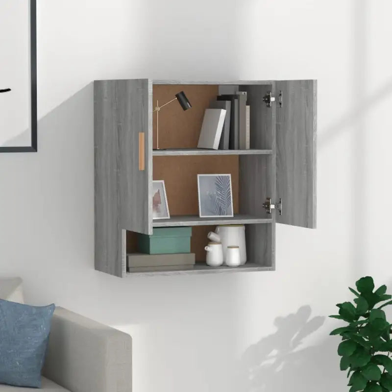 Houten wandkast in grijs sonoma met bewerkt hout voor Scandinavisch design - Opbergkasten & lockerkasten
