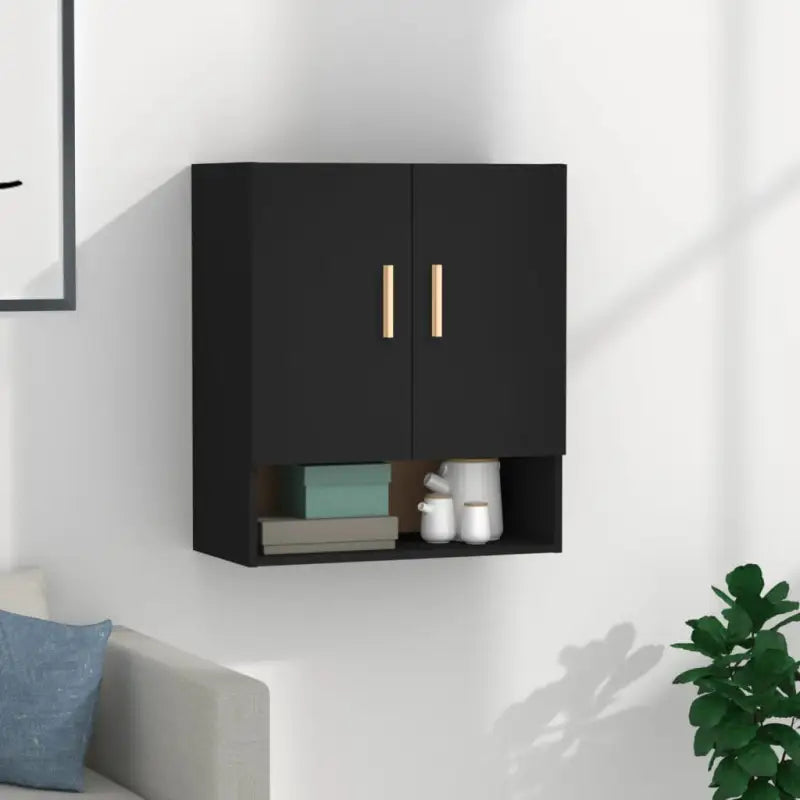 Houten wandkast in grijs sonoma met bewerkt hout voor Scandinavisch design - Zwart / 1 - Opbergkasten & lockerkasten