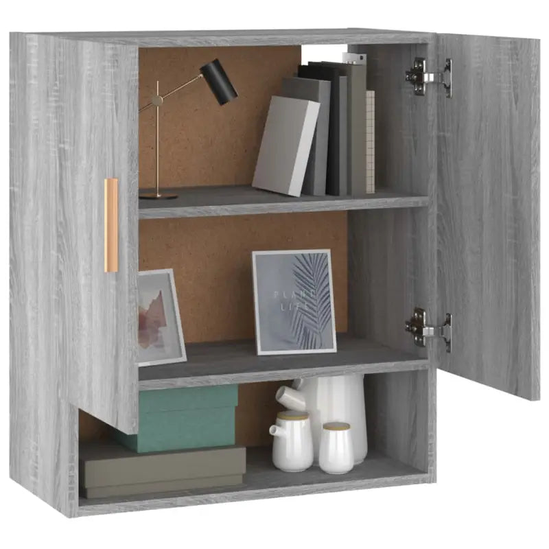 Houten wandkast in grijs sonoma met bewerkt hout voor Scandinavisch design - Opbergkasten & lockerkasten