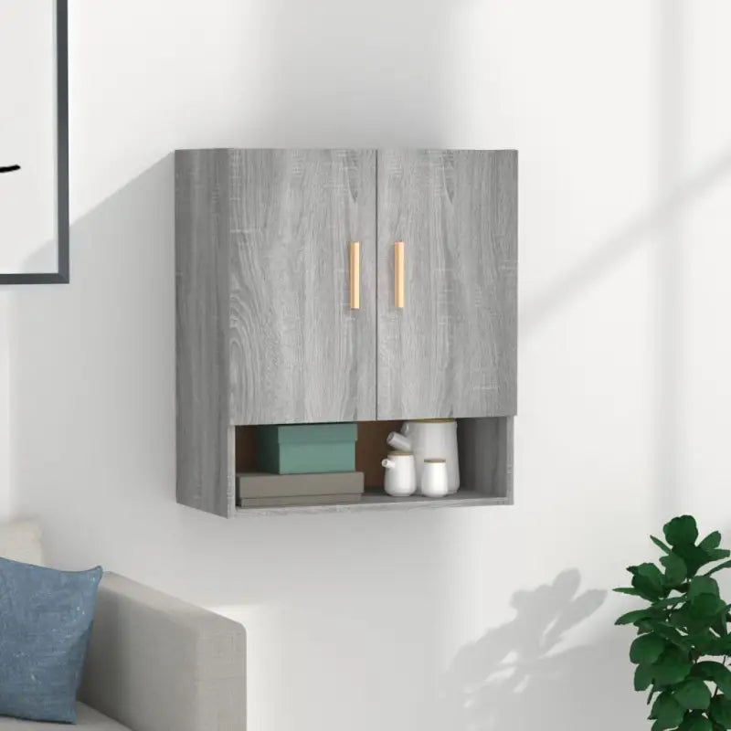 Houten wandkast in grijs sonoma met bewerkt hout voor Scandinavisch design - Grijs sonoma / 1 - Opbergkasten &