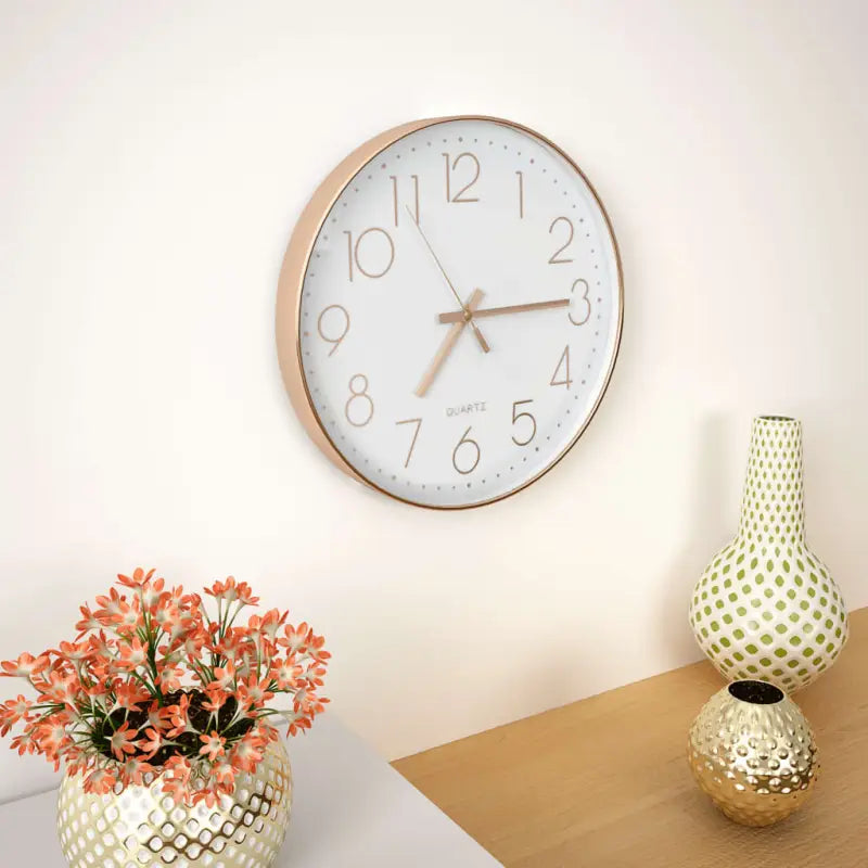 Houten Wandklok met Duidelijke Cijfers voor je Kamer - Roségoud - Wandklokken