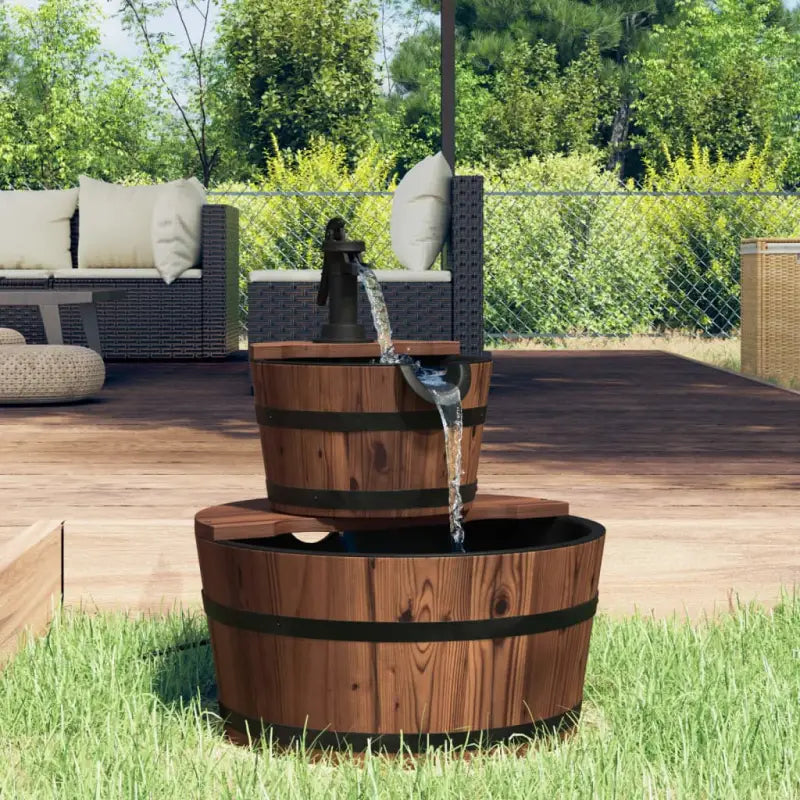 Houten waterfontein van massief vurenhout met stromende water uitstraling - 2 niveaus - Fonteinen