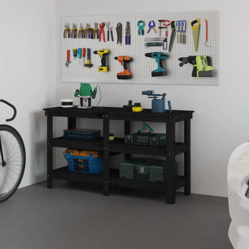 Houten werkbank van massief grenenhout voor een rustieke uitstraling - Zwart / 142.5 x 50 x 80 cm / 1 - Werkbanken