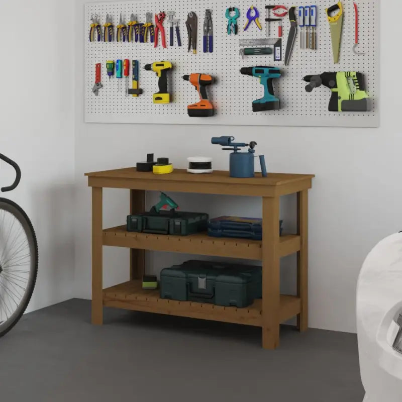 Houten werkbank van massief grenenhout voor een rustieke uitstraling - Honingbruin / 110.5 x 50 x 80 cm / 1 - Werkbanken