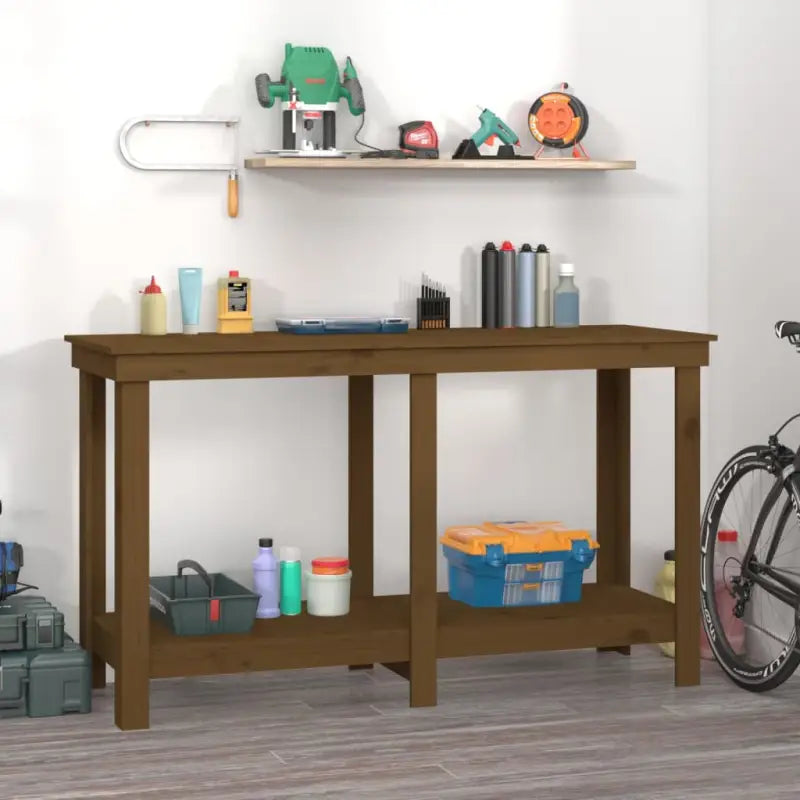Houten werkbank van massief grenenhout voor je garage - Honingbruin / 140 x 50 x 80 cm / 1 - Werkbanken