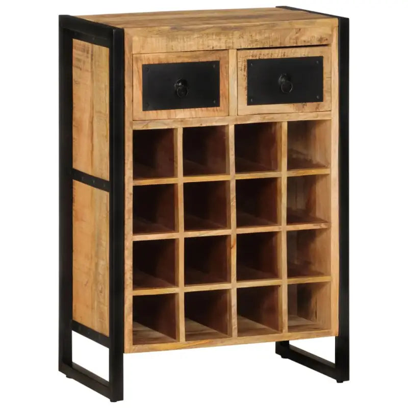 Houten wijnrek van massief mangohout met gepoedercoat ijzer - 1 / massief mangohout - Wijnrekken