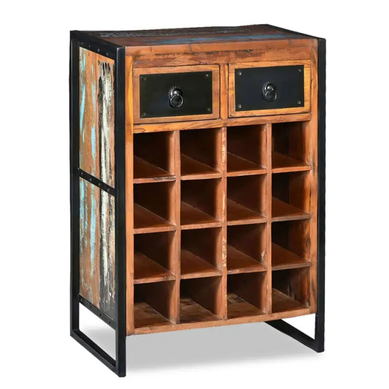 Houten wijnrek van massief mangohout met gepoedercoat ijzer - 1 / massief gerecycled hout - Wijnrekken