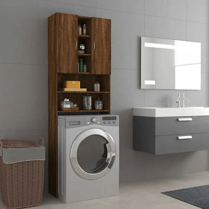 In de badkamer een slimme opbergoplossing voor wasmachines en drogers - bruin eikenkleur - Accessoires voor wasmachines