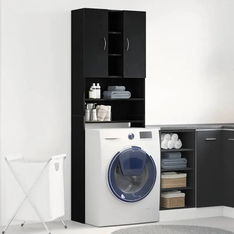 In de badkamer een slimme opbergoplossing voor wasmachines en drogers - Zwart eiken - Accessoires voor wasmachines &