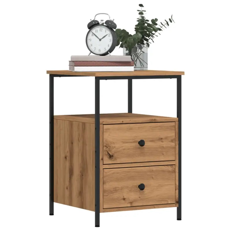 Industriëel nachtkastje met bewerkt hout en verstelbare poten - artisanaal eikenkleurig / 1 - Nachtkastjes