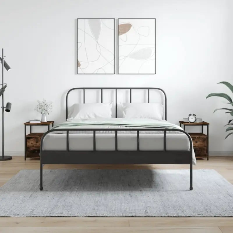 Industriëel nachtkastje met bewerkt hout en verstelbare poten - Gerookt eiken / 2 - Nachtkastjes