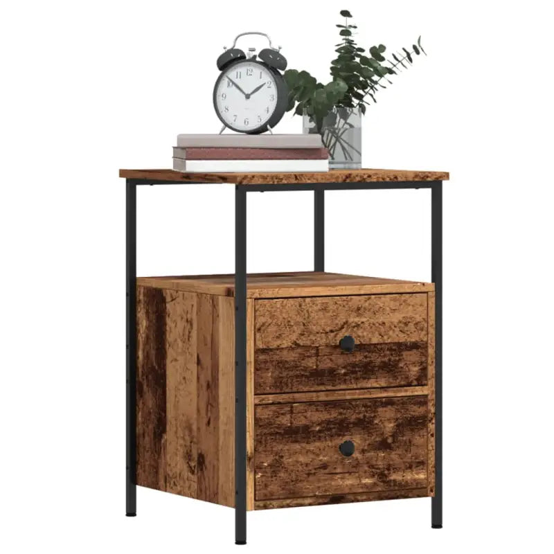 Industriëel nachtkastje met bewerkt hout en verstelbare poten - Oud hout / 1 - Nachtkastjes