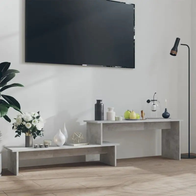 Industrieel TV-meubel in bewerkt hout en hoogglans grijs - Betongrijs / 1 - Tv-meubels