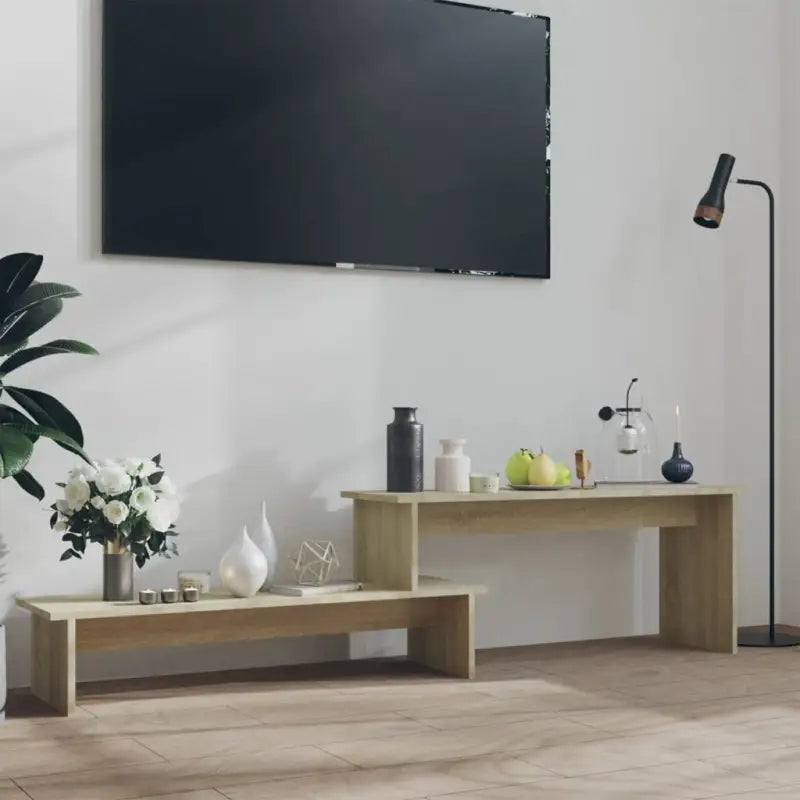 Industrieel TV-meubel in bewerkt hout en hoogglans grijs - Sonoma eiken / 1 - Tv-meubels