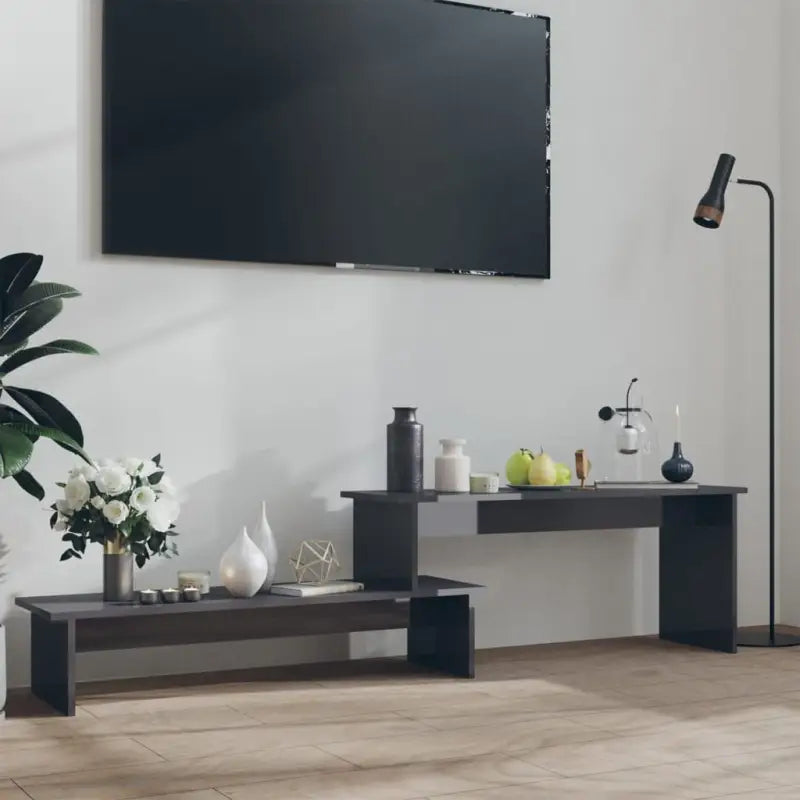 Industrieel TV-meubel in bewerkt hout en hoogglans grijs - Tv-meubels