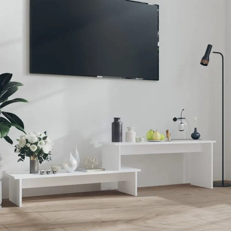 Industrieel TV-meubel in bewerkt hout en hoogglans grijs - Wit / 1 - Tv-meubels