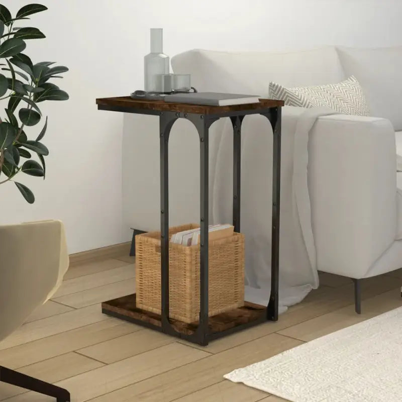 Industriële bijzettafel met bewerkt hout voor een unieke woonkamer look - Gerookt eiken / 40 x 30 x 60 cm / 1