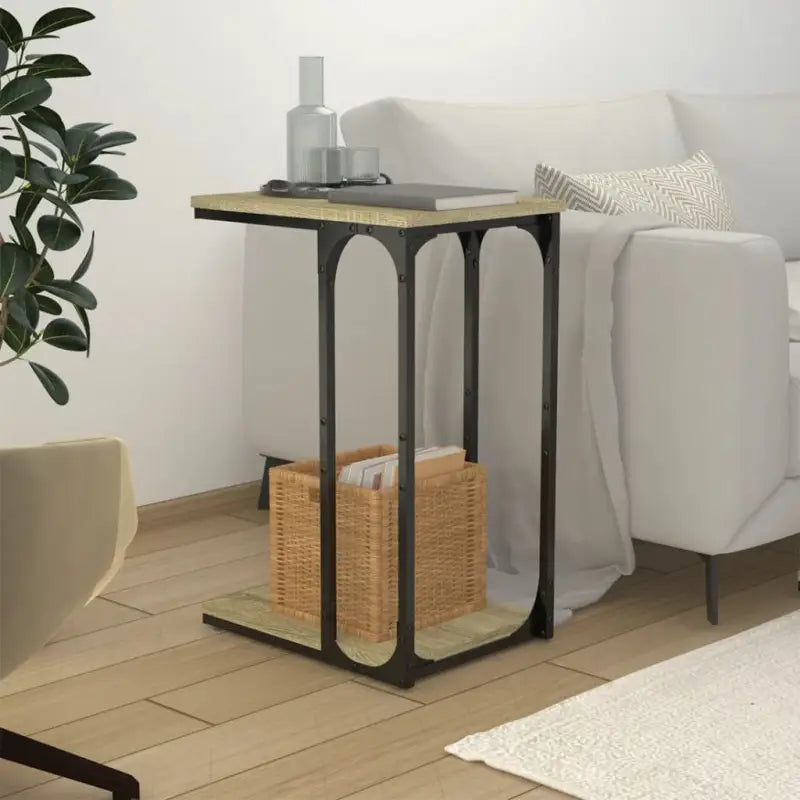 Industriële bijzettafel met bewerkt hout voor een unieke woonkamer look - Sonoma eiken / 40 x 30 x 60 cm / 1