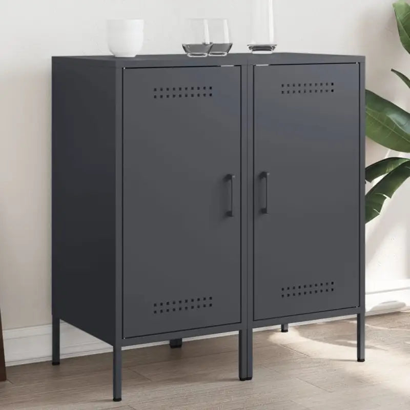 Industriële dressoir met koudgewalst staal en verstelbare schroefpoten - Antraciet / 2 - Dressoirs & buffetkasten