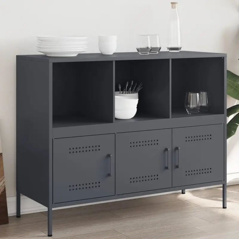 Industriële dressoir met koudgewalst staal en verstelbare schroefpoten - Antraciet / 1 - Dressoirs & buffetkasten