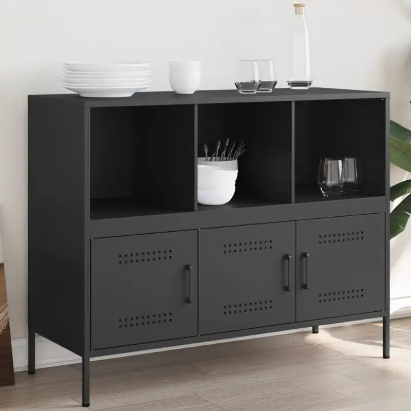 Industriële dressoir met koudgewalst staal en verstelbare schroefpoten - Zwart / 1 - Dressoirs & buffetkasten