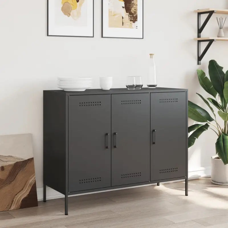 Industriële dressoir met koudgewalst staal en verstelbare schroefpoten - Zwart / 1 - Dressoirs & buffetkasten
