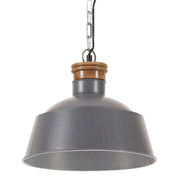 Industriele hanglamp met matgrijze afwerking en massief mangohout - Lampen