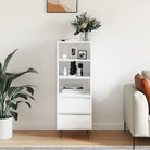 Industriële hoge kast in bewerkt hout met hoogglans wit finish - Hoogglans wit / 1 - Dressoirs & buffetkasten