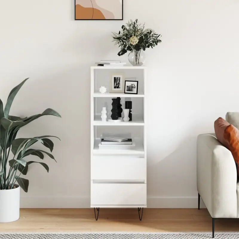 Industriële hoge kast in bewerkt hout met hoogglans wit finish - Hoogglans wit / 1 - Dressoirs & buffetkasten