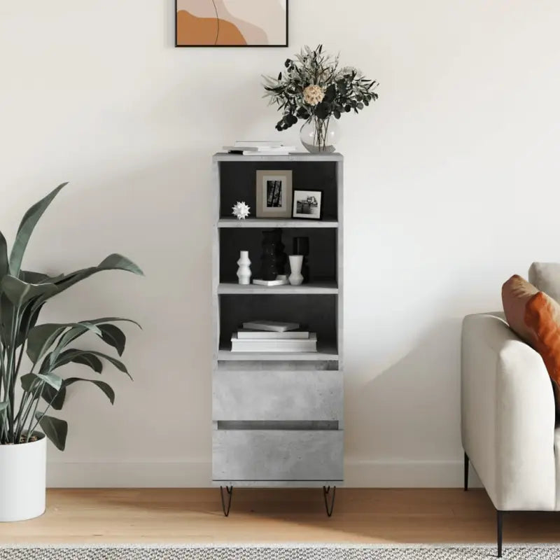 Industriële hoge kast in bewerkt hout met hoogglans wit finish - Betongrijs / 1 - Dressoirs & buffetkasten