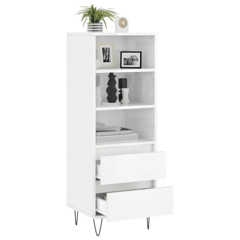 Industriële hoge kast in bewerkt hout met hoogglans wit finish - Dressoirs & buffetkasten