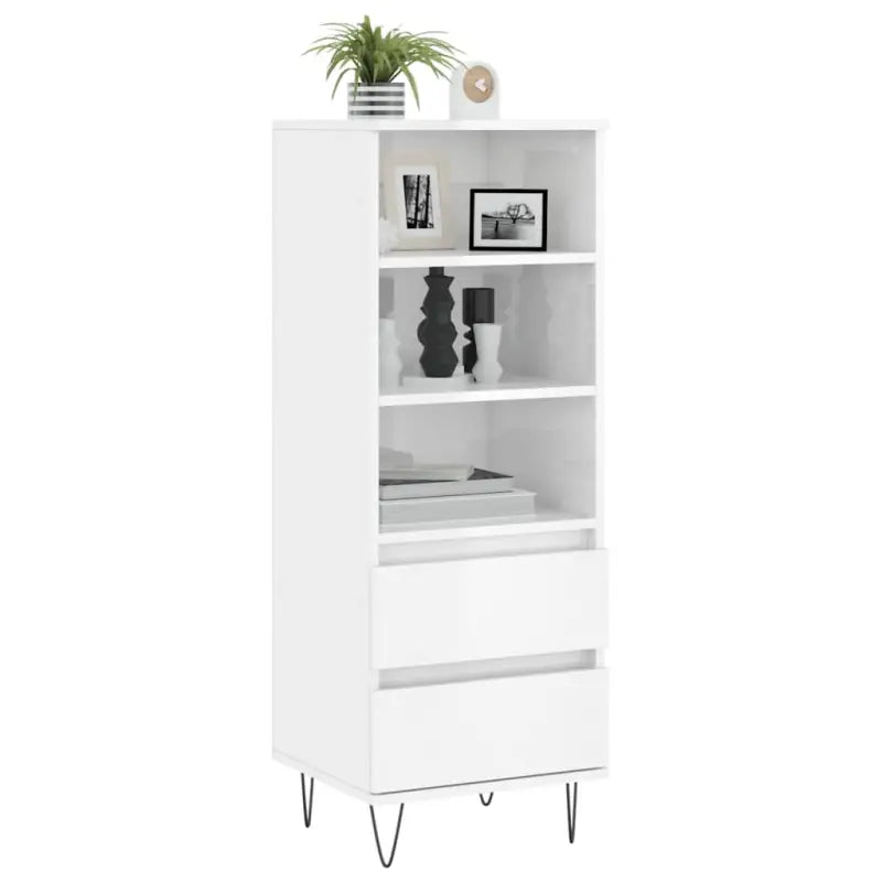 Industriële hoge kast in bewerkt hout met hoogglans wit finish - Dressoirs & buffetkasten