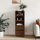 Industriële hoge kast in bewerkt hout met hoogglans wit finish - bruin eikenkleur / 1 - Dressoirs & buffetkasten