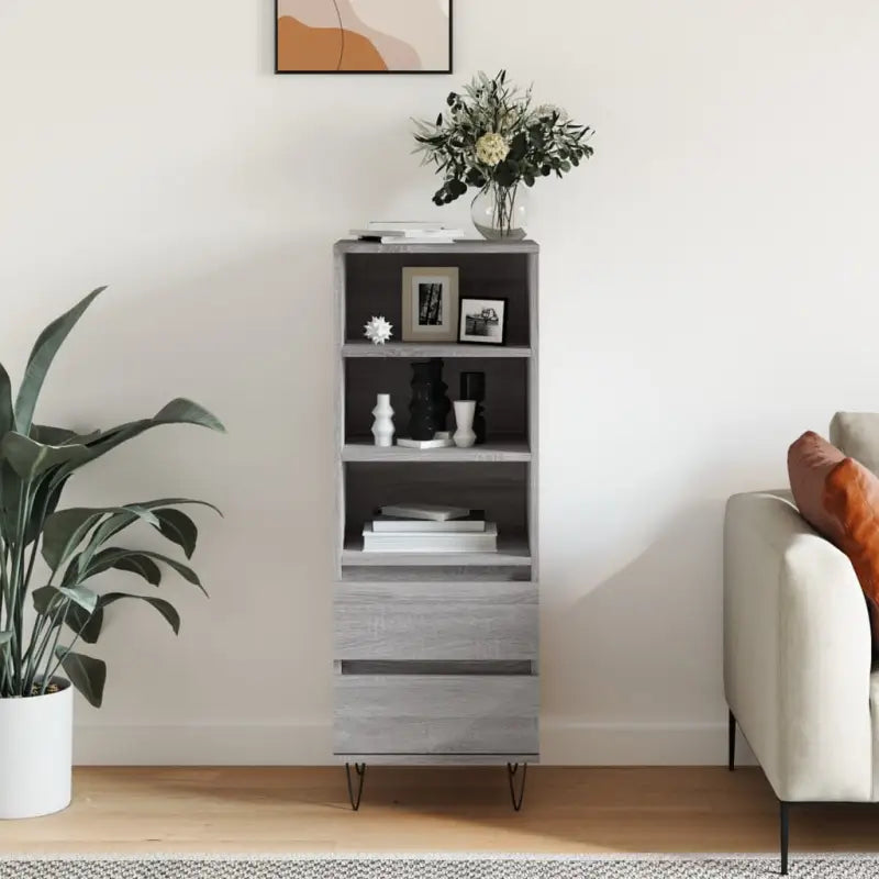 Industriële hoge kast in bewerkt hout met hoogglans wit finish - Grijs sonoma / 1 - Dressoirs & buffetkasten