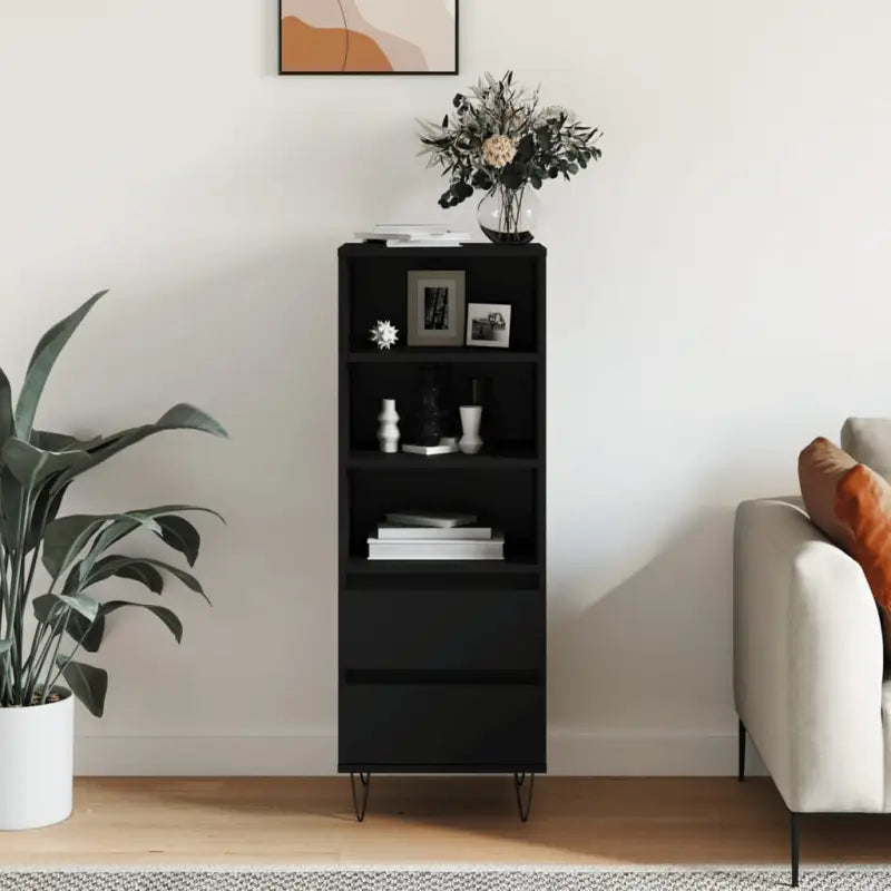 Industriële hoge kast in bewerkt hout met hoogglans wit finish - Zwart / 1 - Dressoirs & buffetkasten