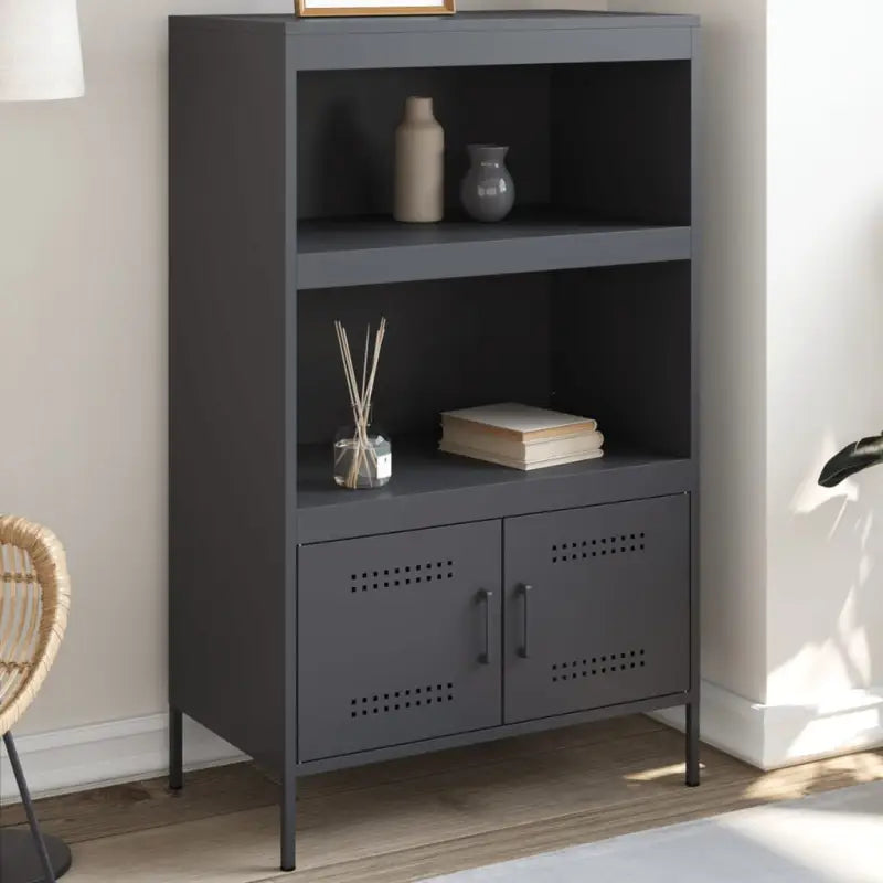 Industriële hoge kast voor woonkamer of slaapkamer duurzame stijl - Antraciet / 1 - Dressoirs & buffetkasten