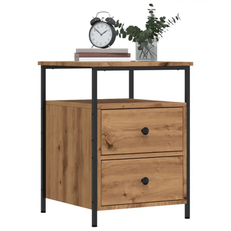 Industriële nachtkastje met verstelbare poten en bewerkt hout - artisanaal eikenkleurig / 2 - Nachtkastjes