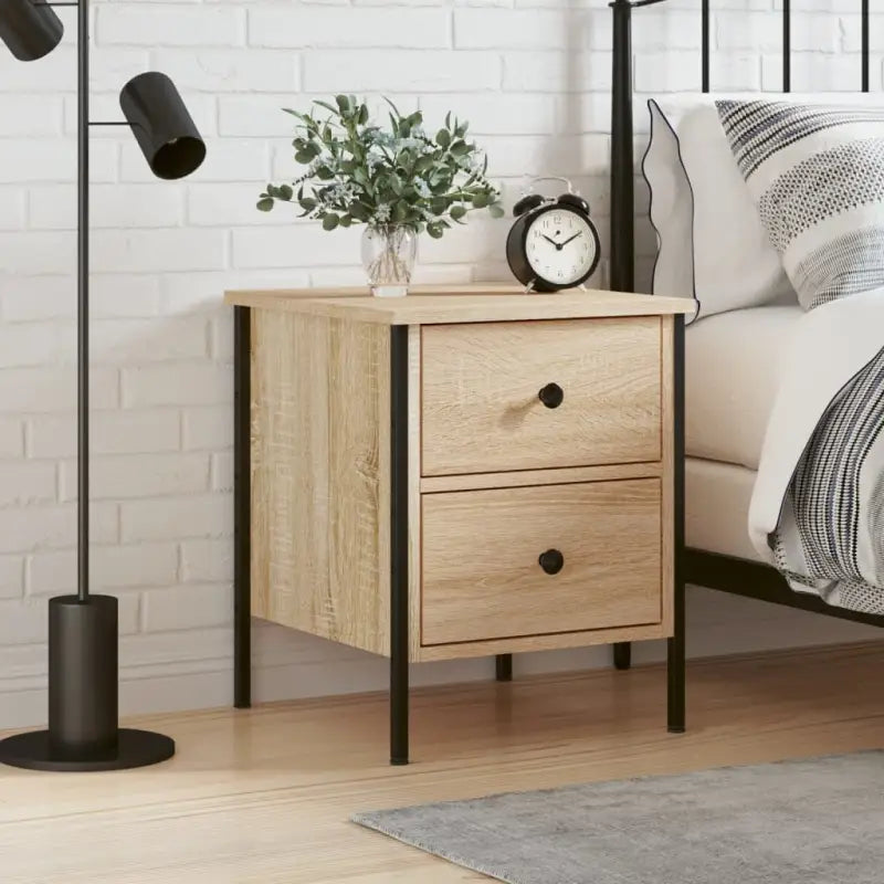 Industriële nachtkastjes met bewerkt hout en verstelbare poten - Sonoma eiken / 1 - Nachtkastjes