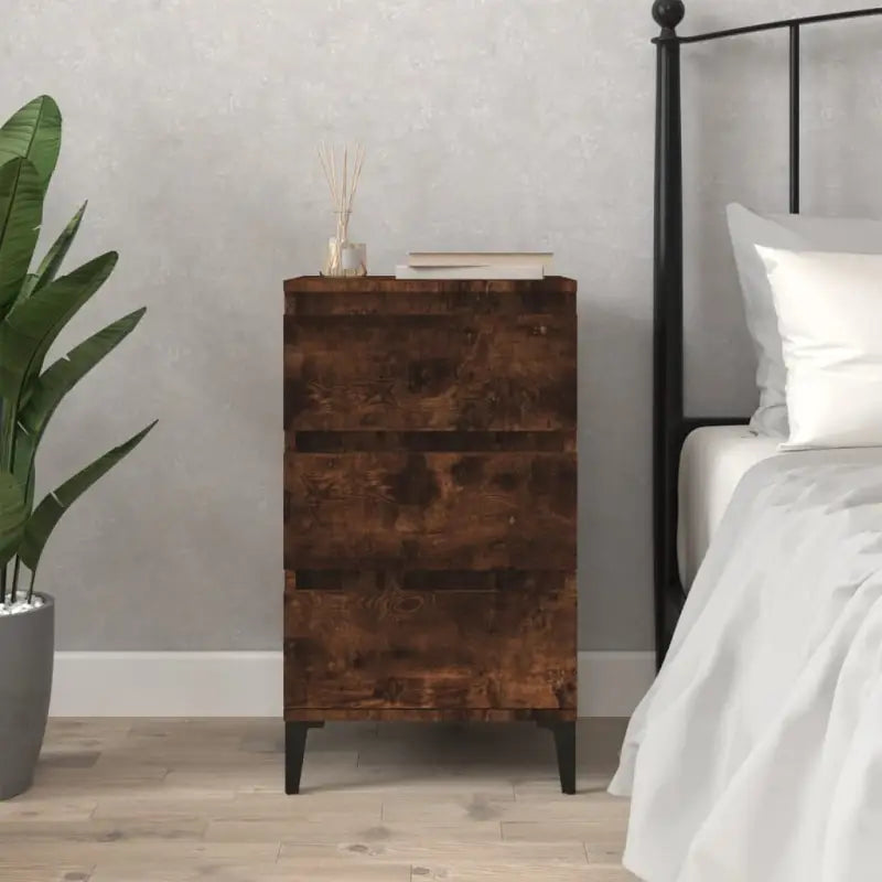 Industriële nachtkastjes met metalen poten en bewerkt hout - Gerookt eiken / 1 - Nachtkastjes